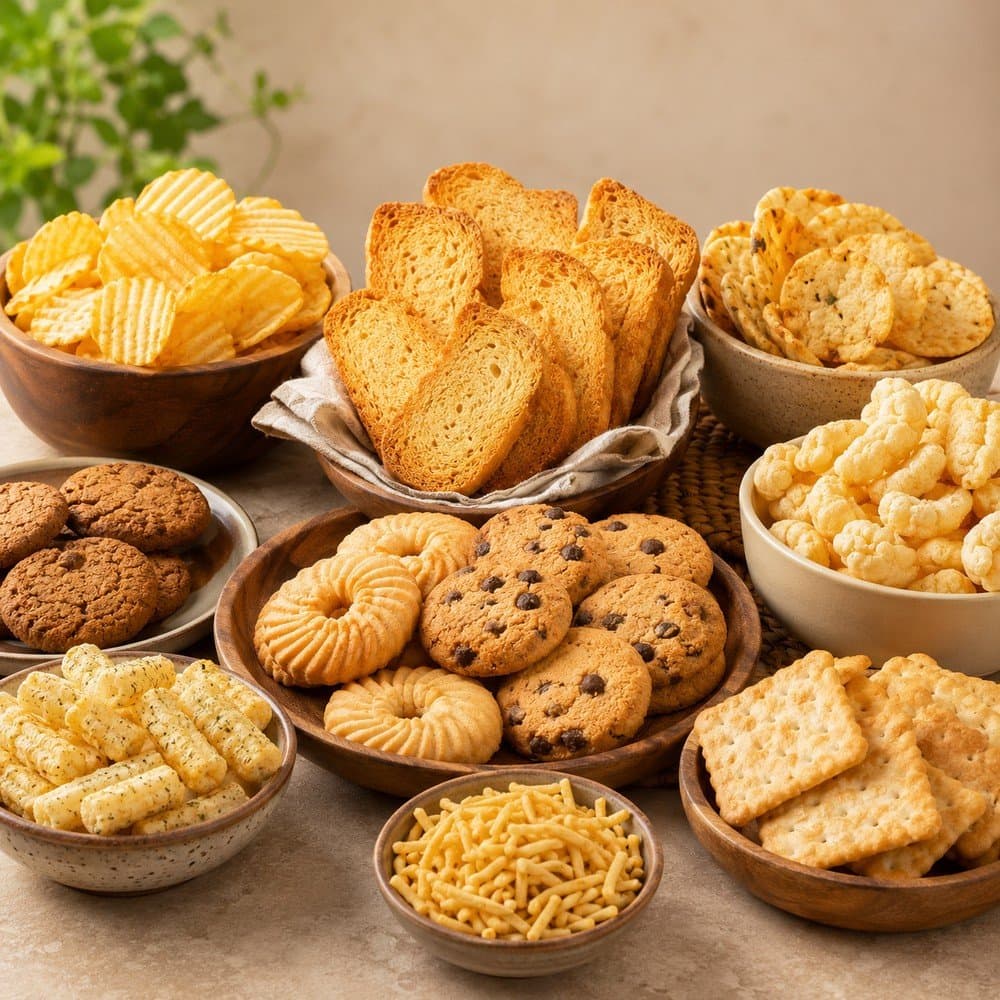 Snacks, Rusk, cookies & chips